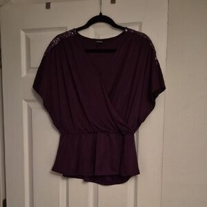 Express Purple Wrap Blouse with Sequin Accents
